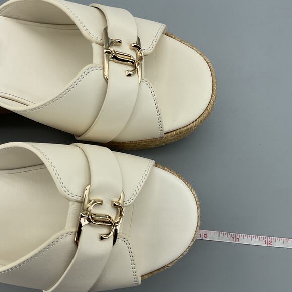 NEW Jimmy Choo Women’s Leda Leather Espadrille Wedges Latte/Gold Size 10 - Picture 6 of 10